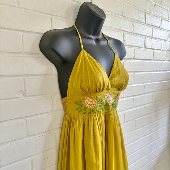 MM Couture by Miss Me Halter Maxi Dress in Yellowish Green, SZ S LIKE NEW! - Picture 3 of 9